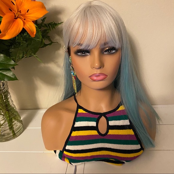 Silver to blue ombré bang straight wig - Picture 8 of 10